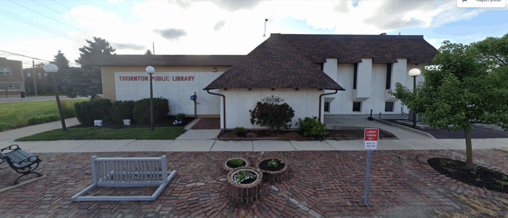 Front of the Thornton Public Library Building