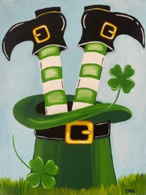 painting leprechaun legs sticking out of a large green hat
