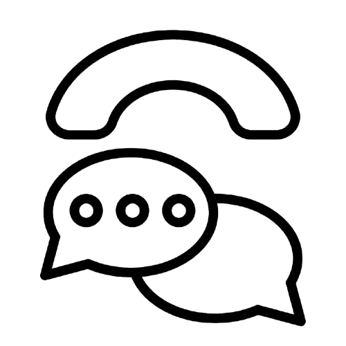 Icon image of two word bubbles and a phone above them